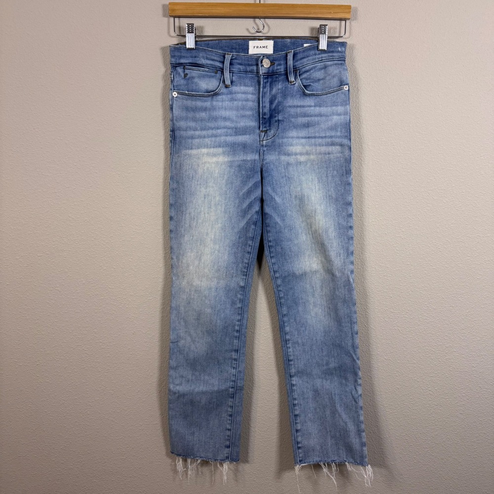 FRAME Le High Straight Jeans Light Wash Raw Hem Mid Rise Women's 27